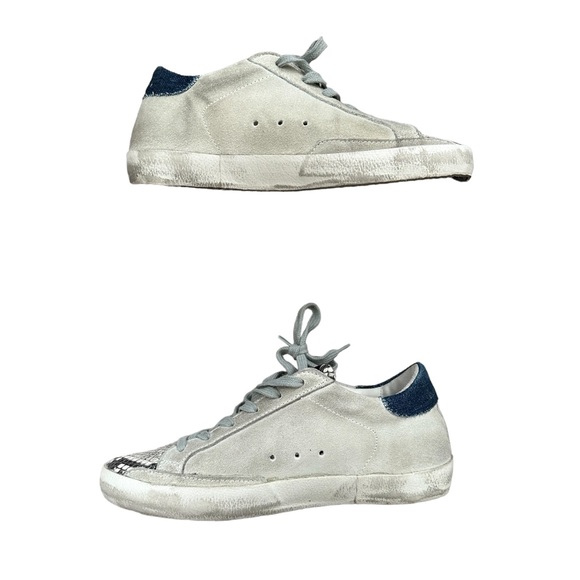 Golden Goose Denim Trimmed Snakeskin Leather Superstar Sneakers Gray Purple - Picture 4 of 11